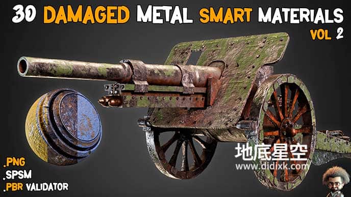 SP预设-30组SP老旧钢铁污迹智能材质贴图预设 Artstation – 30 Damaged Metal Smart Materials + BPR Textures – Vol.2