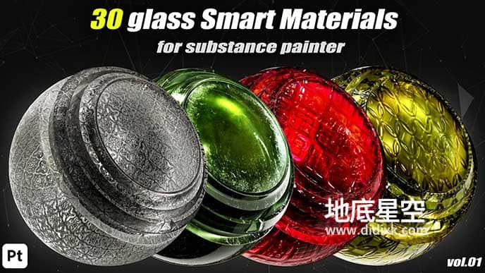 30组SP玻璃智能材质贴图预设 Artstation – 30 Glass Smart Materials For Substance Painter Vol.01