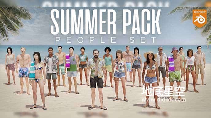 Blender预设-夏日海滩人物角色3D模型资产预设 Summer Pack – People Set